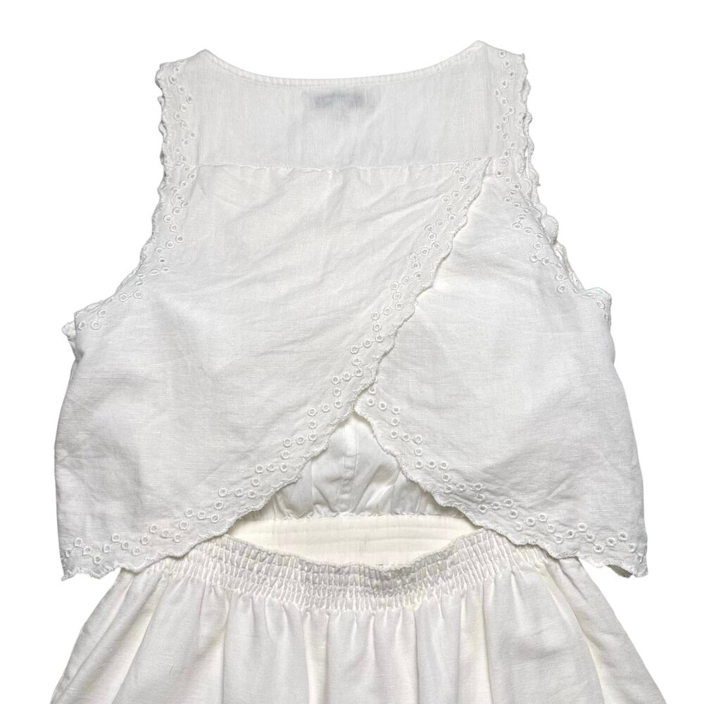 Madewell | Women | White Linen Blend Crossback Eyelet Spring Mini Dress | Size 2 - Picture 10 of 14